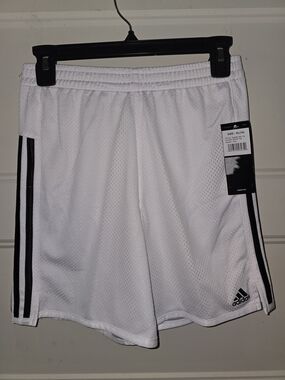 Adidas Kids White Mesh Athletic Shorts with Black Stripes NWT Sixe 16-18 Girls